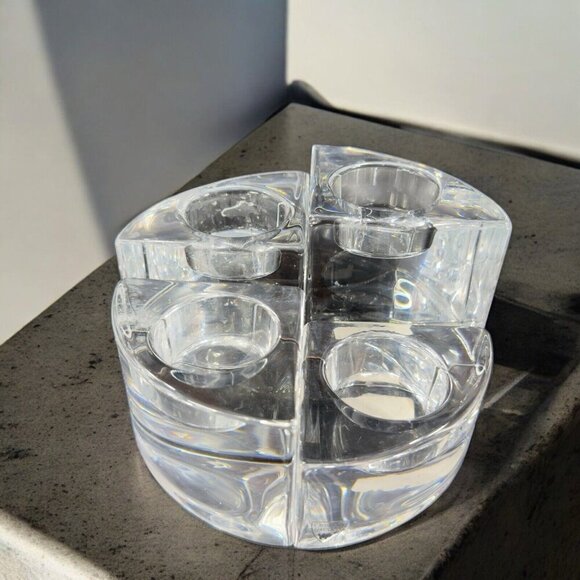 ORREFORS QUARTET HELENE KRANTZ CRYSTAL PUZZLE VOTIVE CANDLE HOLDER W Stickers - Picture 1 of 16